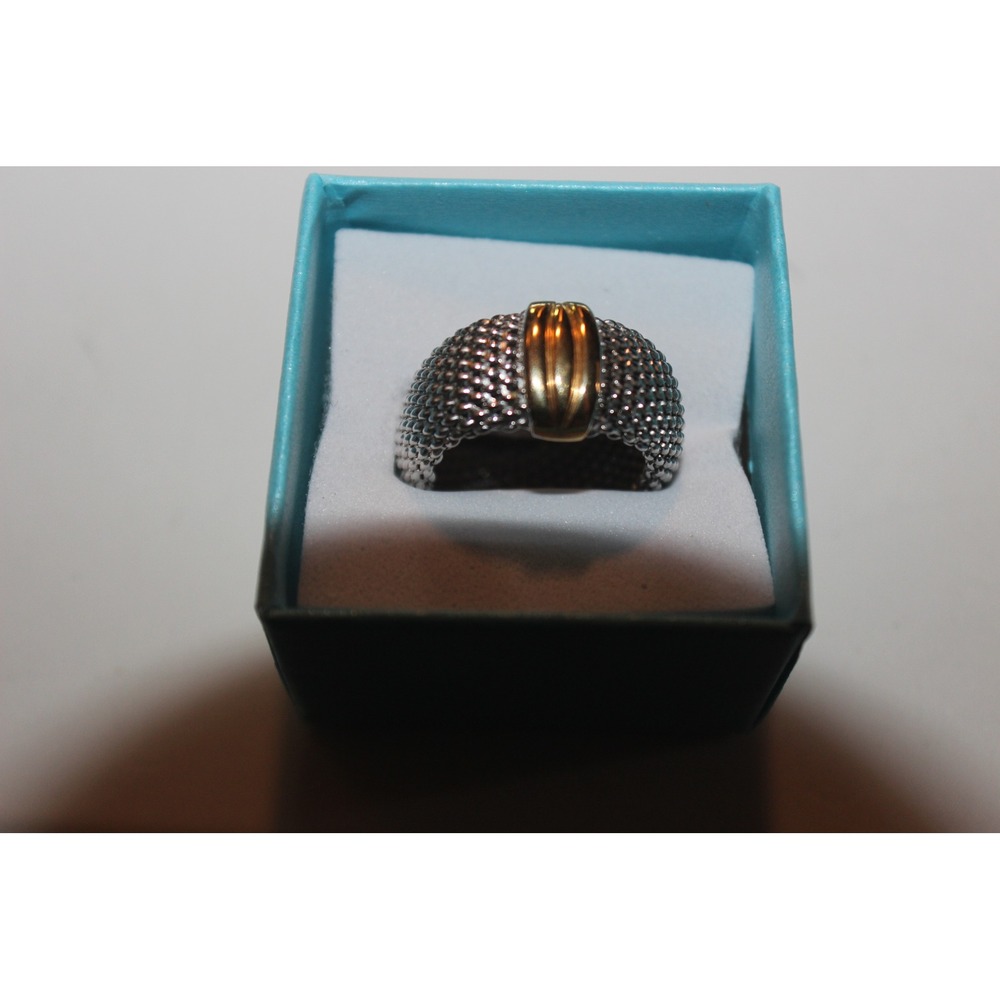 Italian Sterling Silver 925 Two Tone Mesh Popcorn Band Ring Size 8.5